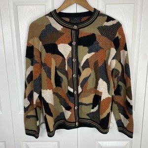 Andean Tradition Size M 100% Baby Alpaca Sweater Cardigan Brown Patchwork Button